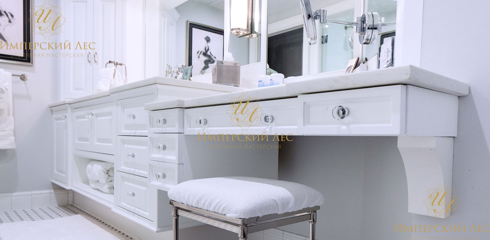 Белый мебельный гарнитур для ванной комнаты из влагостойкого натурального дерева