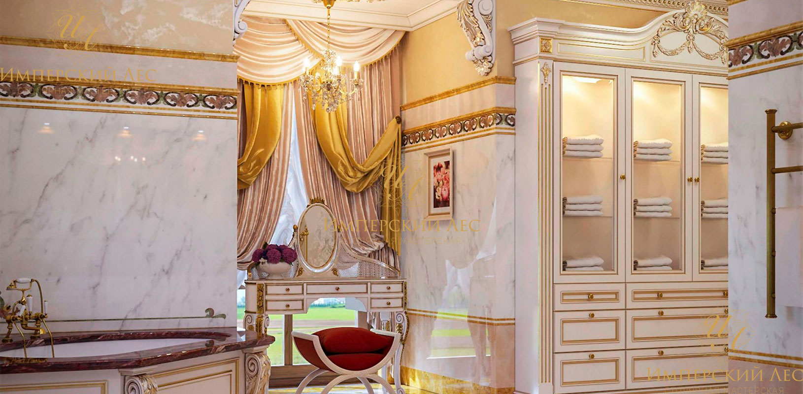 Комплект мебели для ванной комнаты в респектабельном классическом стиле
