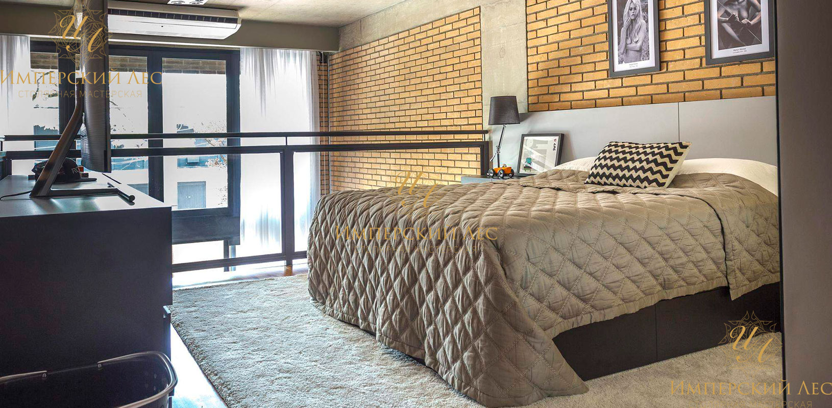 Кровать "Лондон" из массива бука для интерьера в стиле Loft
