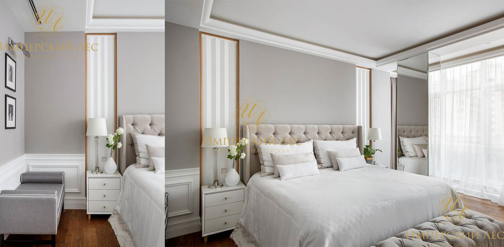 Кровать со спальным гарнитуром серого цвета